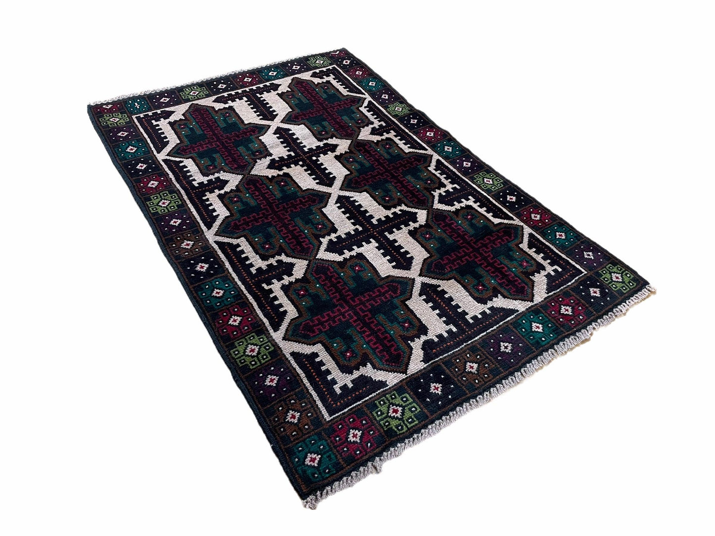 3 X 4.4 Vintage Handmade Tribal Wool Rug Balouchi Rug Afghan Rug Red Beige Green - Nuvé
