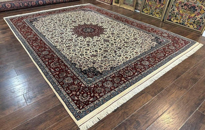 Sino Persian Rug 9x12, Vintage Wool Oriental Carpet, Floral Medallion, Wool Rug, Cream and Maroon - Nuvé