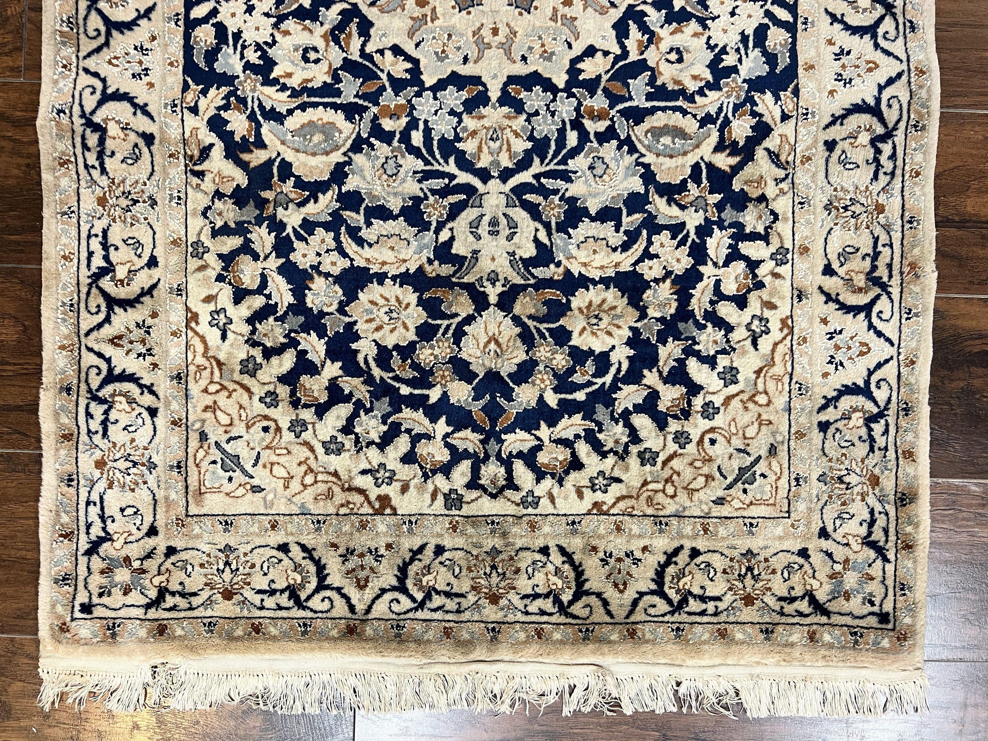 Persian Nain Rug 3x5, Floral Medallion Oriental Carpet, Very Fine Hand Knotted Handmade Wool and Silk Highlights Rug, Vintage Semi Antique - Nuvé