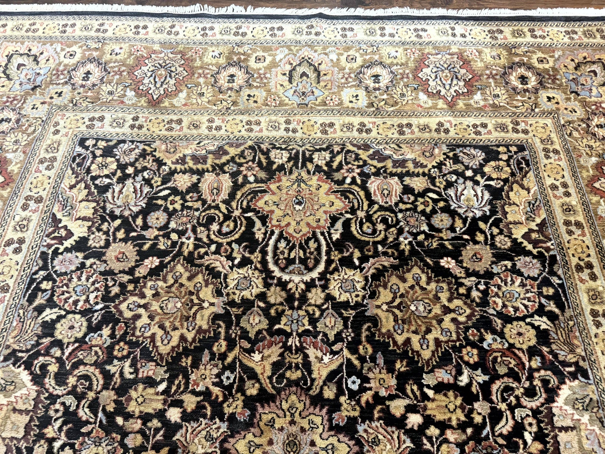 Indo Persian Rug 9x12, Floral Allover, Midnight Blue, Handmade Vintage Wool Oriental Carpet - Nuvé