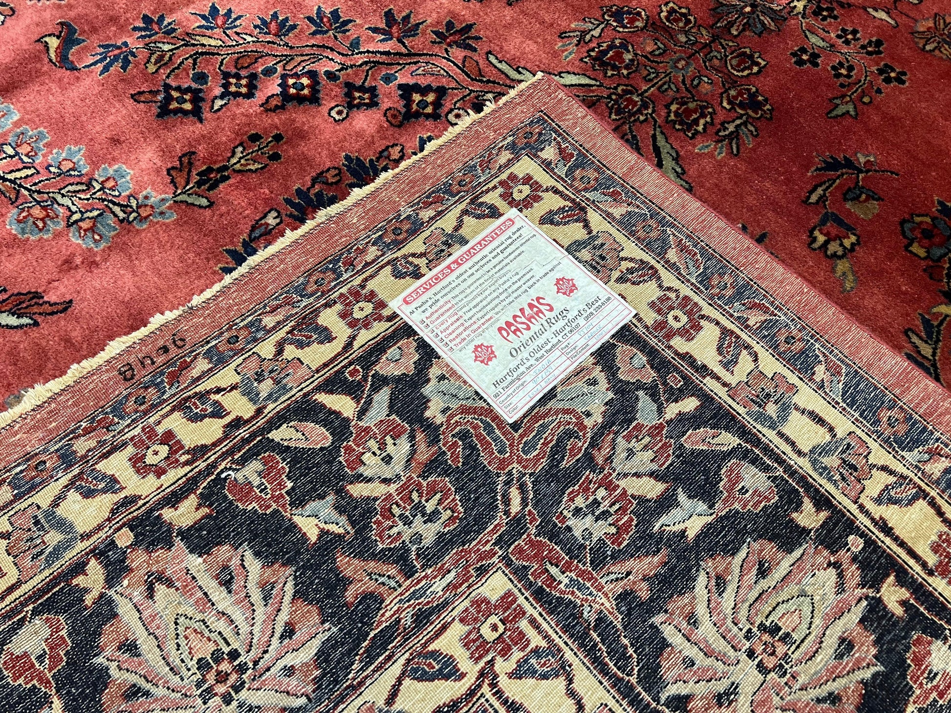 Indo Sarouk Rug 10x14, Vintage Indian Persian Area Rug 10 x 14, Wool Hand-Knotted Oriental Carpet, Red Floral Allover Large Rug, Beautiful - Nuvé
