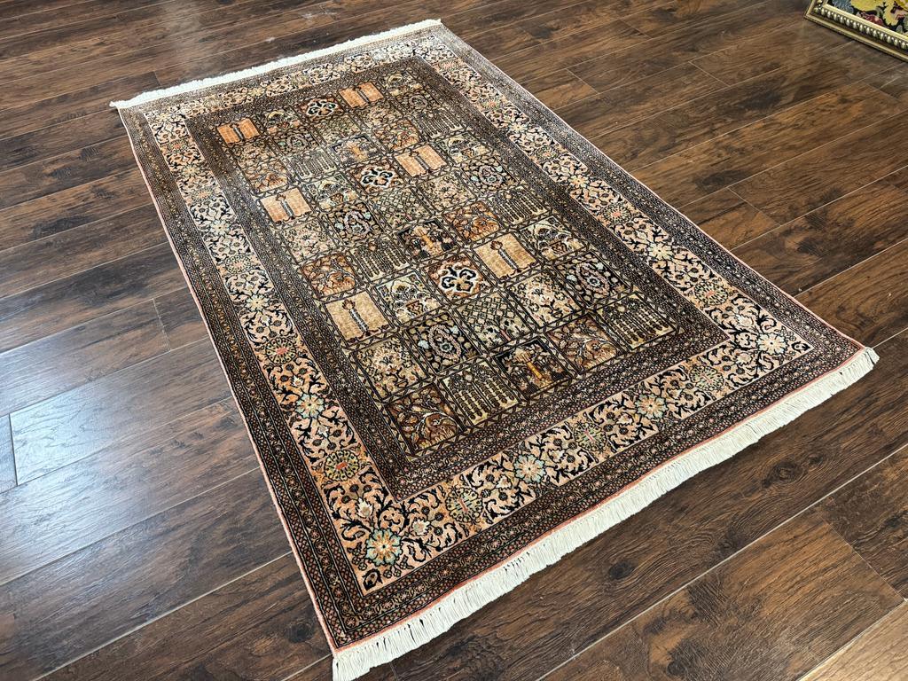 Indian Kashmiri Silk Rug 4x6, Panel Design, Multicolor, Fine - Nuvé