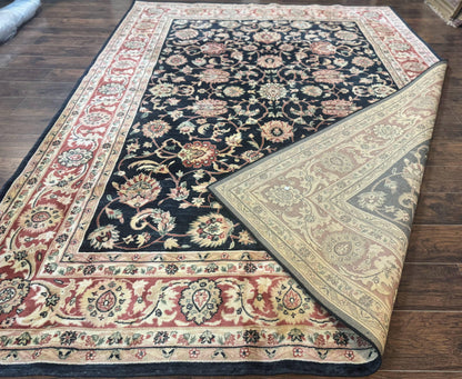 Vintage Oriental Rug 8x11, Floral Persian Design Carpet, Turkish Power Loomed Rug, Navy Blue Red Cream - Nuvé