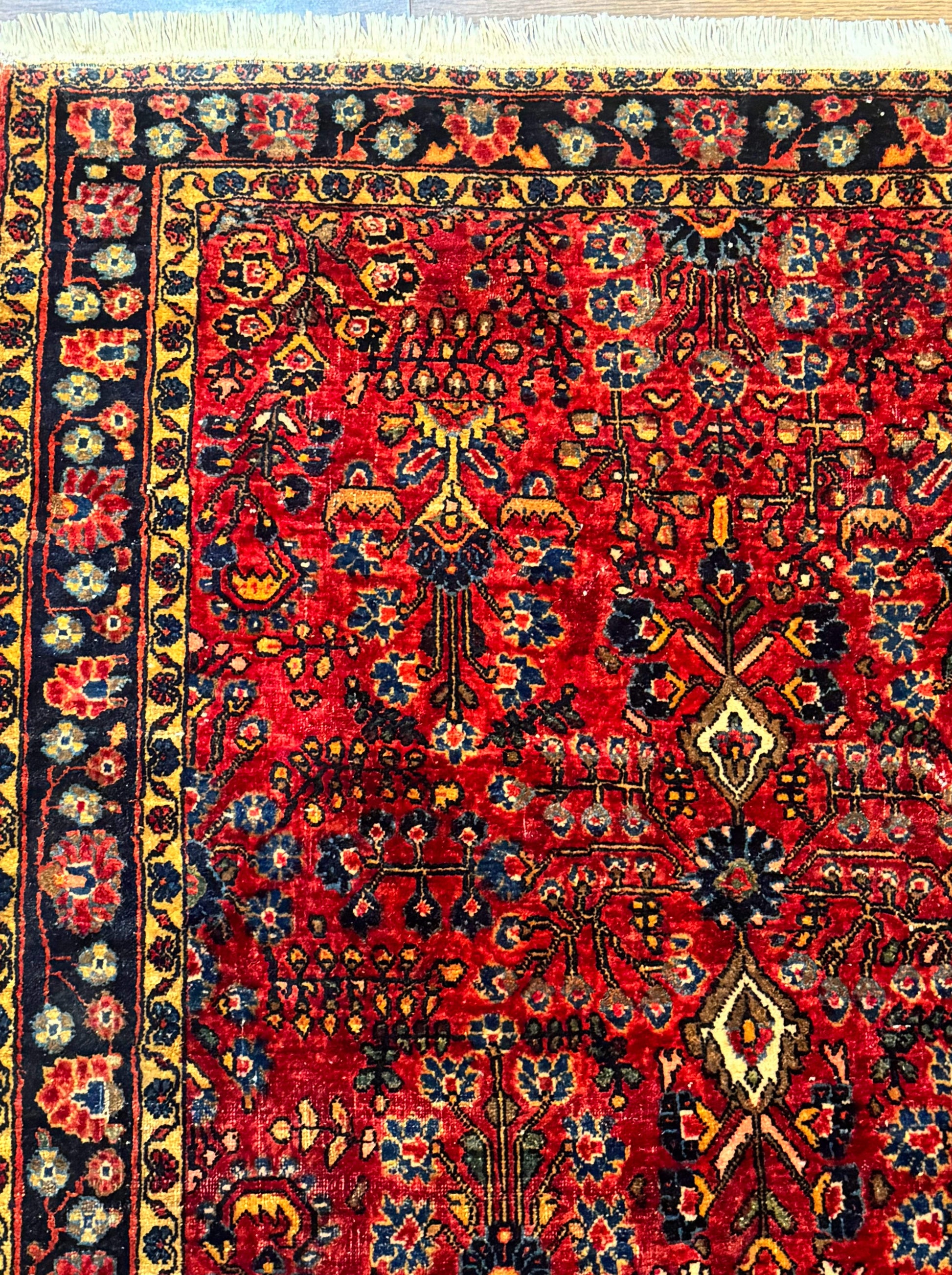 Antique Persian Sarouk Rug 3x4, Red, Floral, 1920s Wool Rug - Nuvé