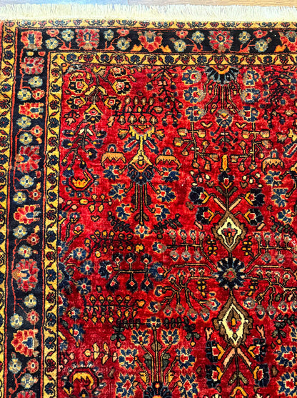 Antique Persian Sarouk Rug 3x4, Red, Floral, 1920s Wool Rug - Nuvé