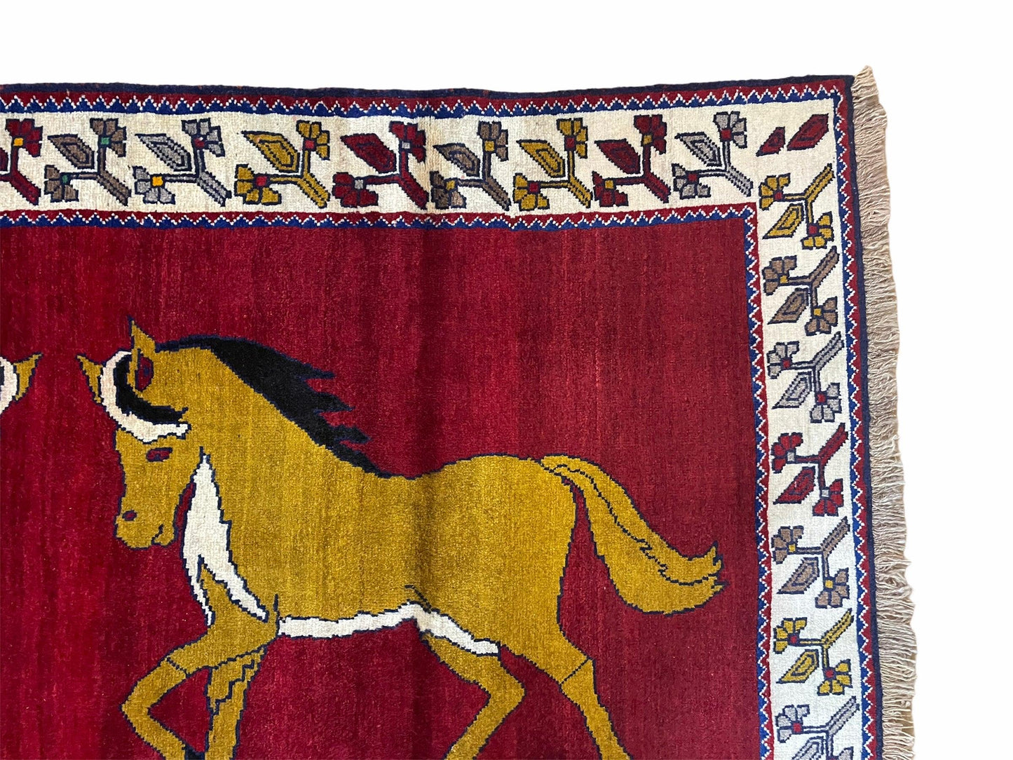 4 X 7 Handmade Hand-Knotted Quality Wool Rug Horses Zagros Red Mustard Gold New - Nuvé