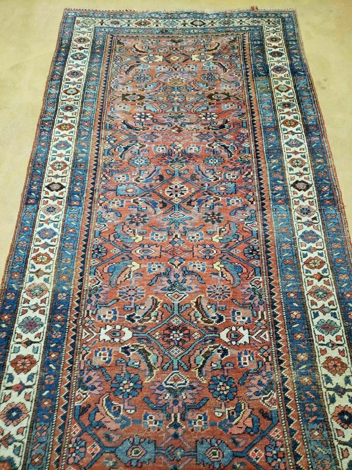 3' 8" X 11' Antique Handmade Turkish Wool Rug Veg Dye Runner Nice Rusted Red - Nuvé