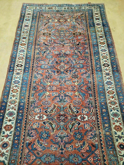 3' 8" X 11' Antique Handmade Turkish Wool Rug Veg Dye Runner Nice Rusted Red - Nuvé