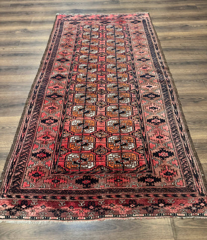 Antique Turkoman Rug 3.7 x 6.7, Red, Wool Runner Rug - Nuvé