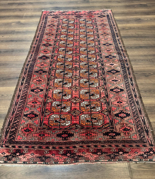 Antique Turkoman Rug 3.7 x 6.7, Red, Wool Runner Rug - Nuvé