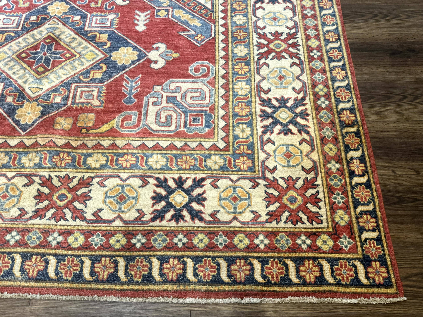 Turkish Kazak Rug 7.6 x 9.5, Geometric Medallions, Caucasian Pattern - Nuvé