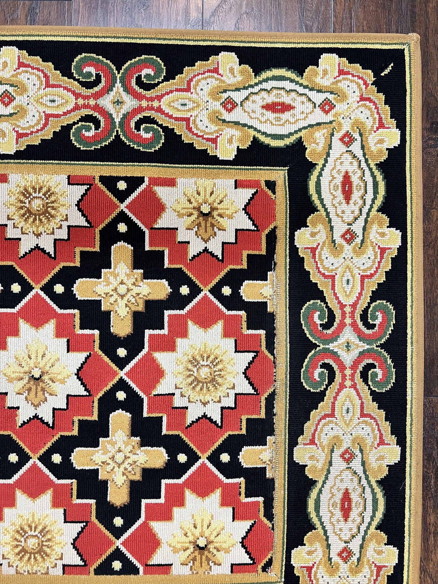 Vintage Runner Rug 3.5 x 14, Long Runner Rug, Stark Custom Made Carpet, European Design, Red Black Ivory Tan, Long Rug for Hallway - Nuvé