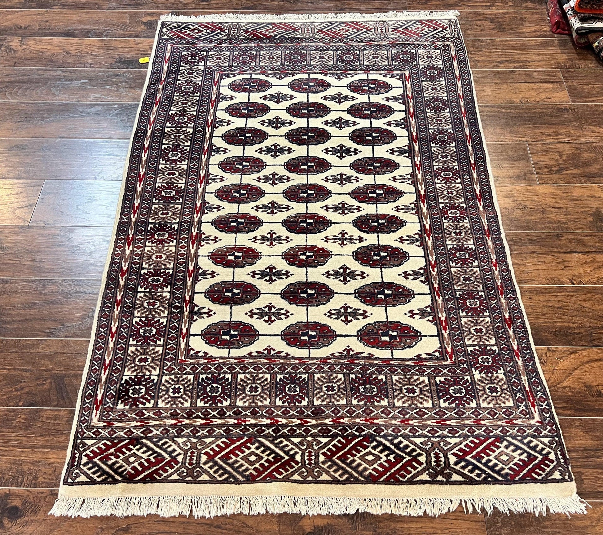 Pakistani Bokhara Rug 4x6, Turkoman Carpet, Vintage Handmade Wool Rug, Ivory - Nuvé