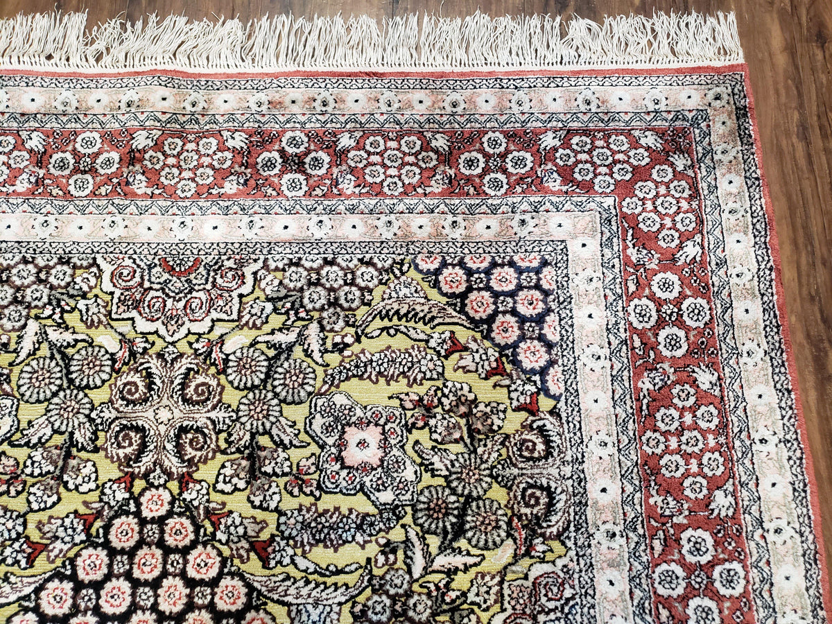 5x8 Indian Kashmiri Silk Rug with Gold Threads