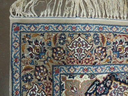 Persian Isfahan Rug 3x6, Fine 650 KPSI, Hand Knotted, Ivory