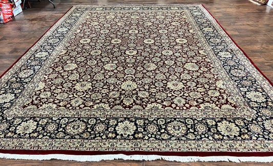 Sino Persian Rug 9x12, Floral Allover Pattern, Wool Vintage Carpet, Dark Maroon Red, 9 x 12 Traditional Room Sized Rug, Finely Hand Knotted - Nuvé