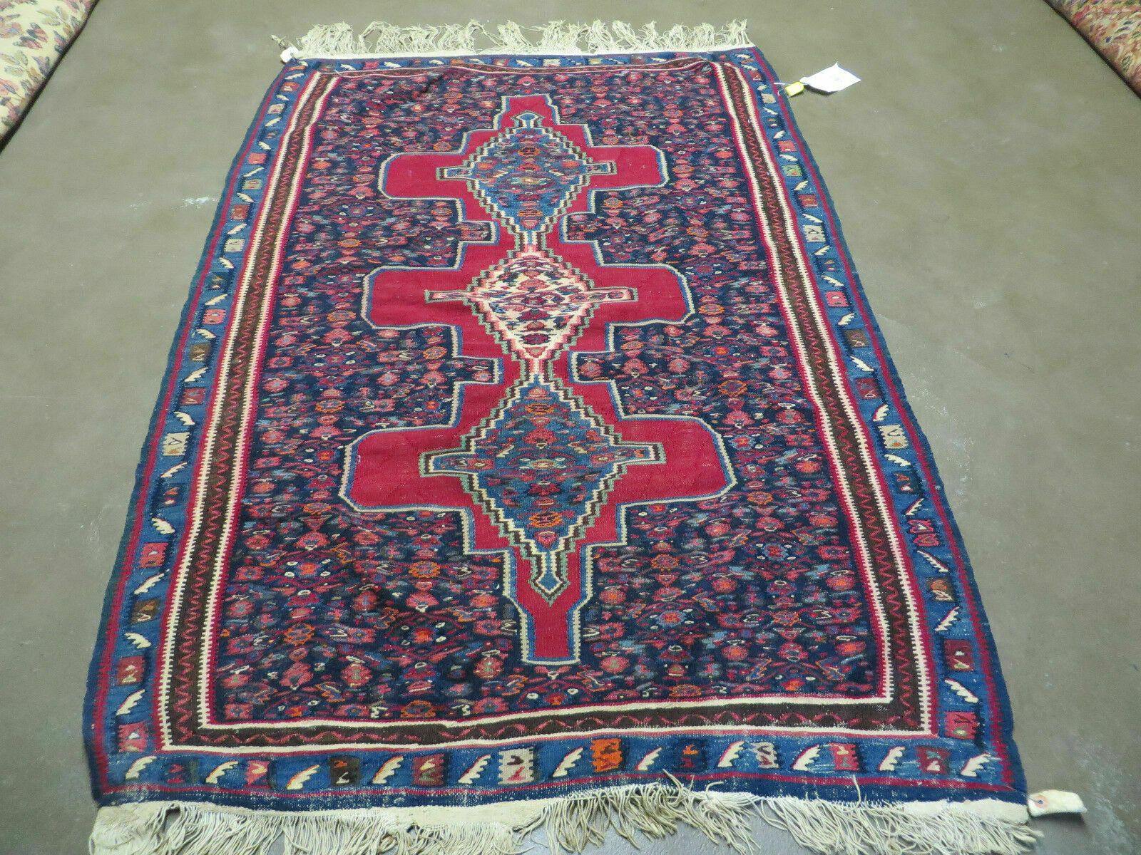 4' X 5' Antique Handmade Turkish Wool Kilim Flat weave Rug Blanket Tribal - Nuvé