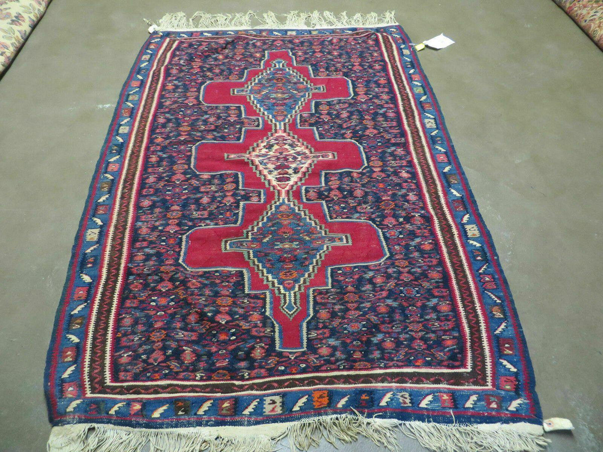4' X 5' Antique Handmade Turkish Wool Kilim Flat weave Rug Blanket Tribal