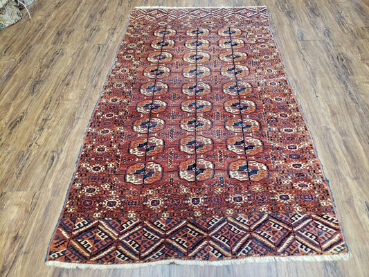 4x7 Antique Yamud Rug Russian Rug Turkoman Rug Fine Weave Rug - Nuvé