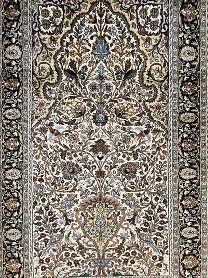 Turkish Kayseri Silk Rug 3x5, Tree of Life Silk Oriental Carpet, Birds Persian Vase Design, Hand Knotted Vintage Fine Rug, 340 KPSI - Nuvé