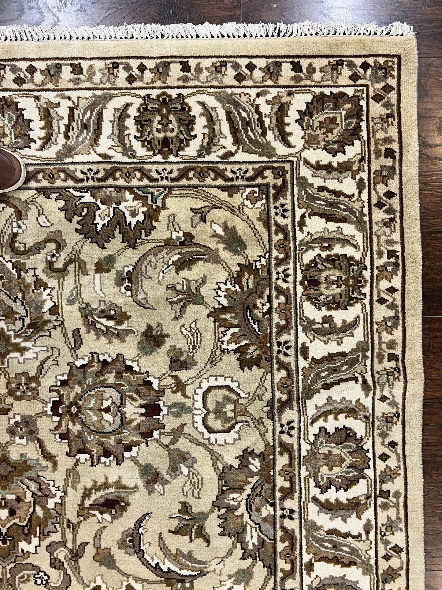 Indo Mahal Rug 6x9, Indian Carpet 6 x 9 ft, Light Green and Ivory, Floral Allover, Wool Oriental Carpet, Traditional Rug, Handmade - Nuvé