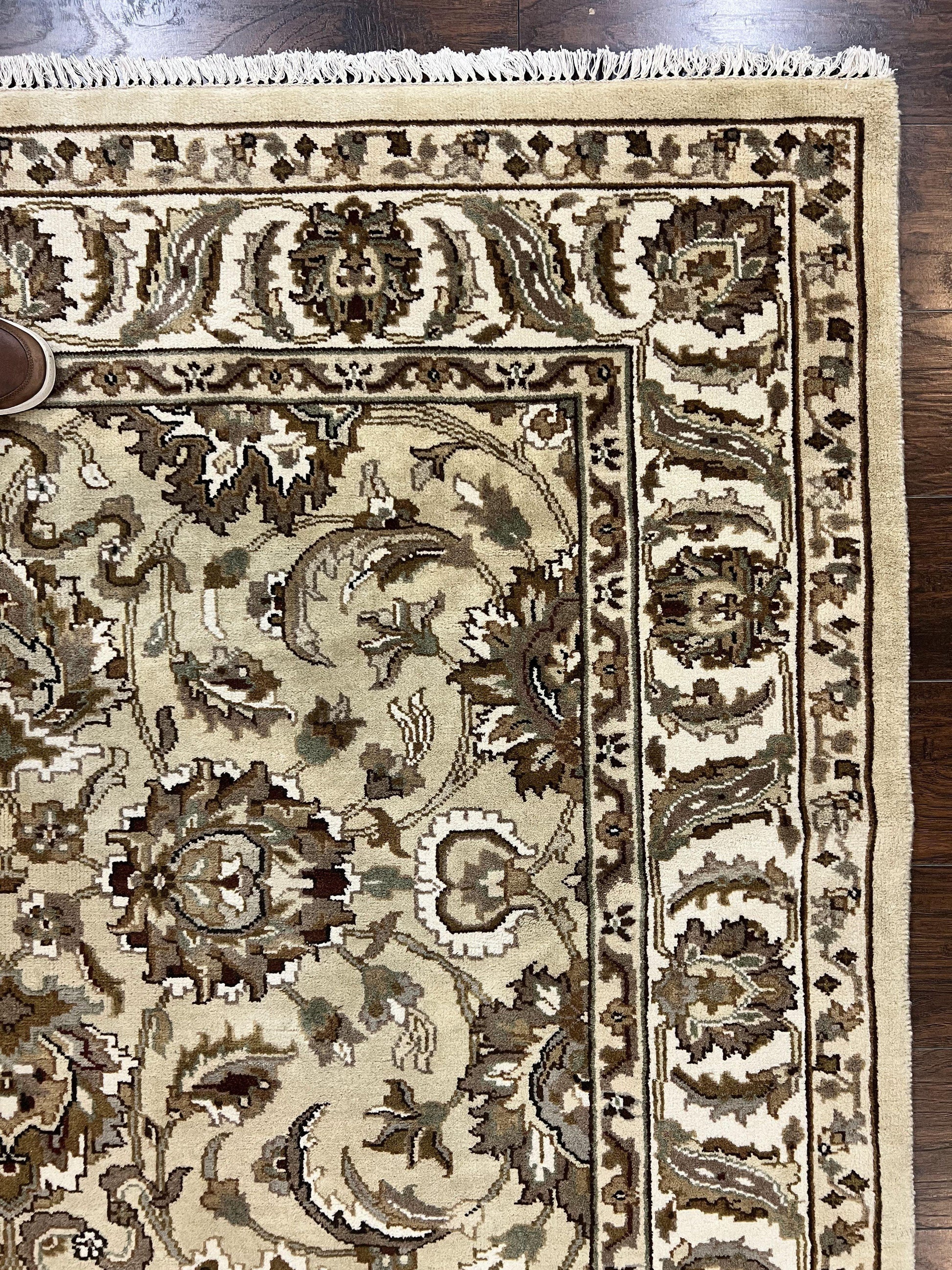 Indo Mahal Rug 6x9, Indian Carpet 6 x 9 ft, Light Green and Ivory, Floral Allover, Wool Oriental Carpet, Traditional Rug, Handmade - Nuvé
