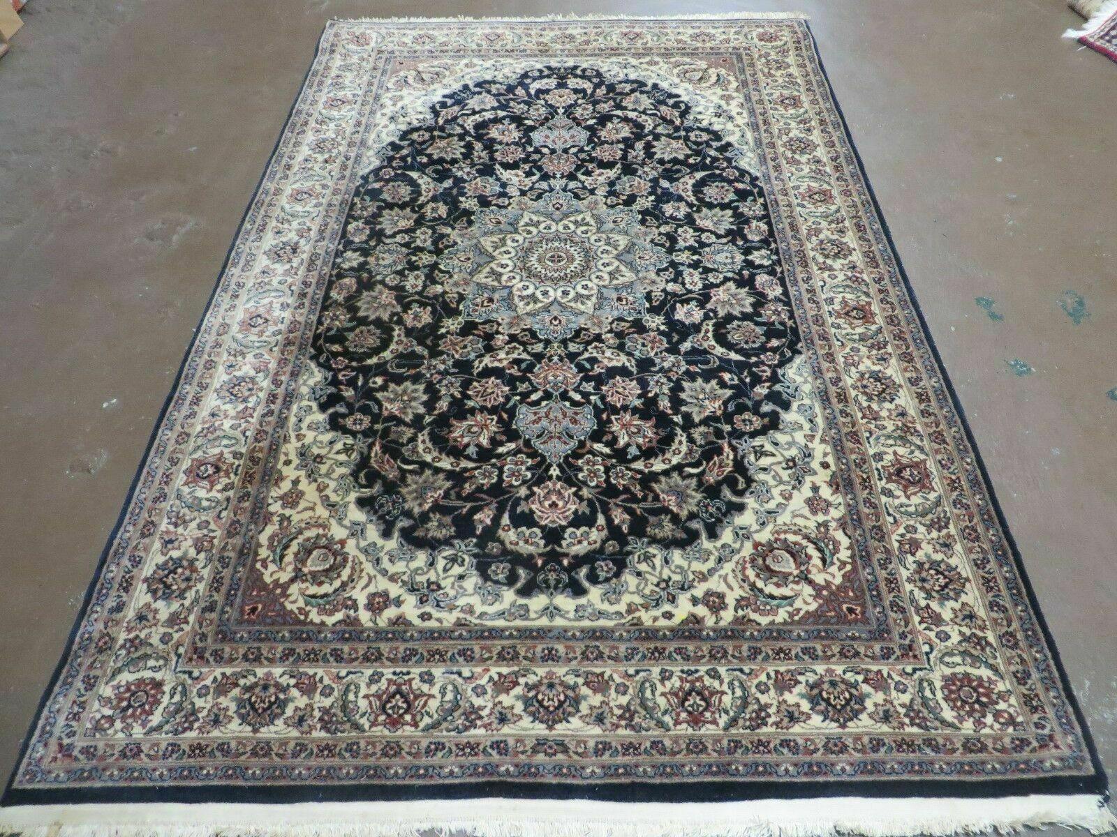4' X 7' Vintage Handmade India Wool Silk Accent Rug Hand Knotted Black Organic - Nuvé