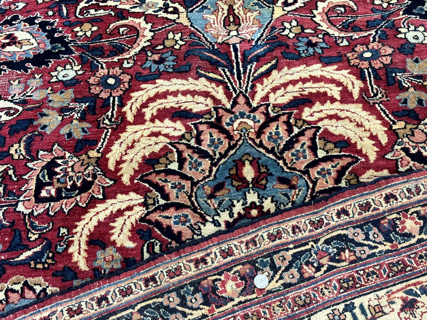 Antique Persian Mashad Rug 10x12, Red and Ivory, Signed by Master Weaver - Nuvé