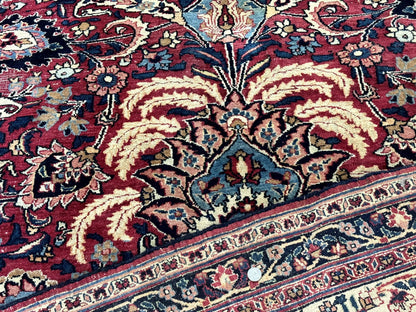 Antique Persian Mashad Rug 10x12, Red and Ivory, Signed by Master Weaver - Nuvé