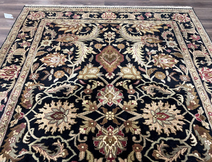 Indo Mahal Sultanabad Rug 8x11, Vintage Indian Oriental Carpet, Wool Handmade Floral Rug 8 x 11 ft, Black Beige Tan, Large Flowers Allover - Nuvé