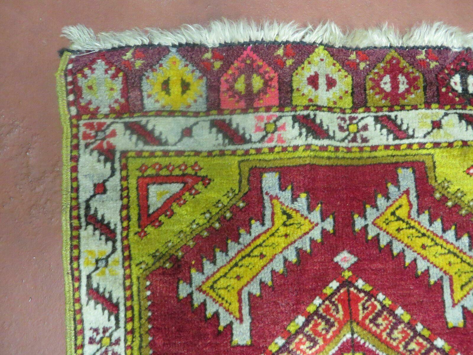 Antique Turkish Yastik Rug 2x3, Handmade Wool Oushak Small Oriental Carpet Red - Nuvé