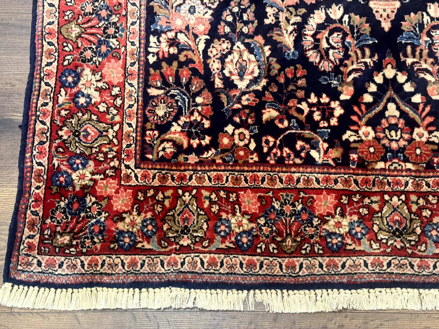 Navy Blue Persian Rug 4x6, Sarouk Mohajeran Carpet, Antique Persian Rug, Floral - Nuvé