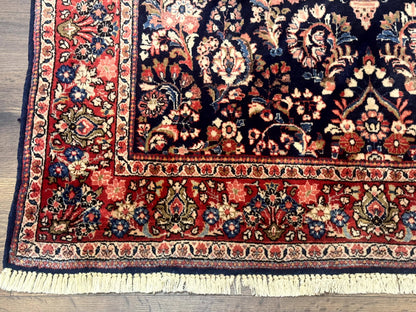 Navy Blue Persian Rug 4x6, Sarouk Mohajeran Carpet, Antique Persian Rug, Floral - Nuvé