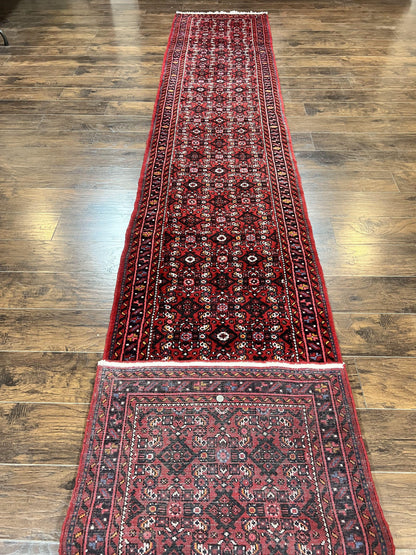 Persian Runner Rug 3 x 16, Wool Handmade Long Antique Hamadan Oriental Rug for Hallway, Red Tribal Rug, Allover Pattern, 3x16 Runner Rug - Nuvé