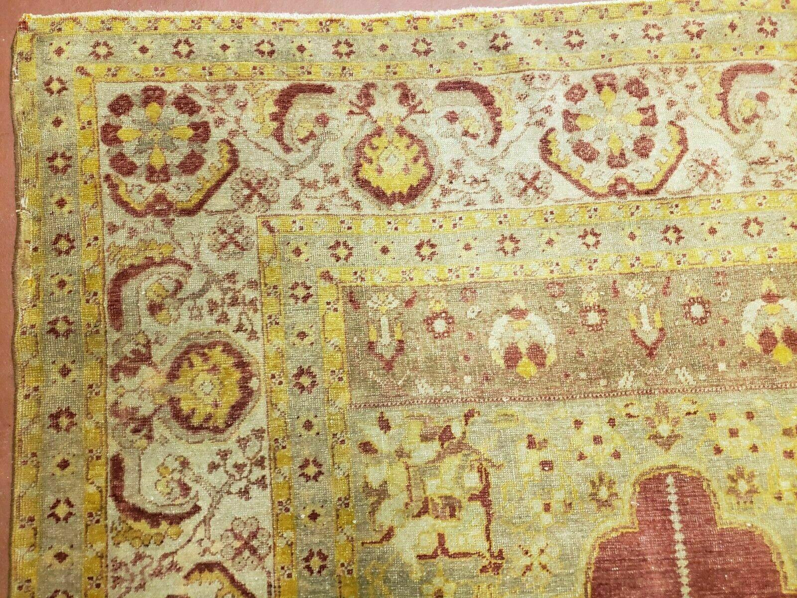 4' 5" X 7' Antique HandmadeTurkish Prayer Melas Oushak Wool Rug Mehrab Nice - Nuvé