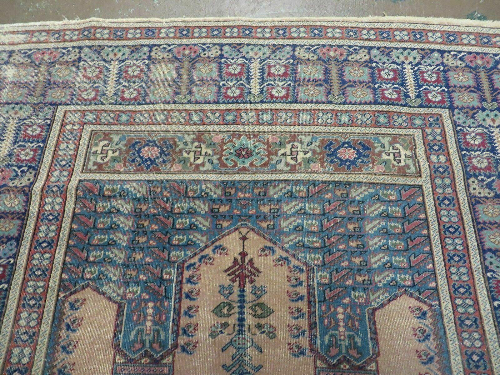 4' X 6' Antique Handmade Turkish Mehrab Prayer Wool Rug Lantern Beautiful - Nuvé