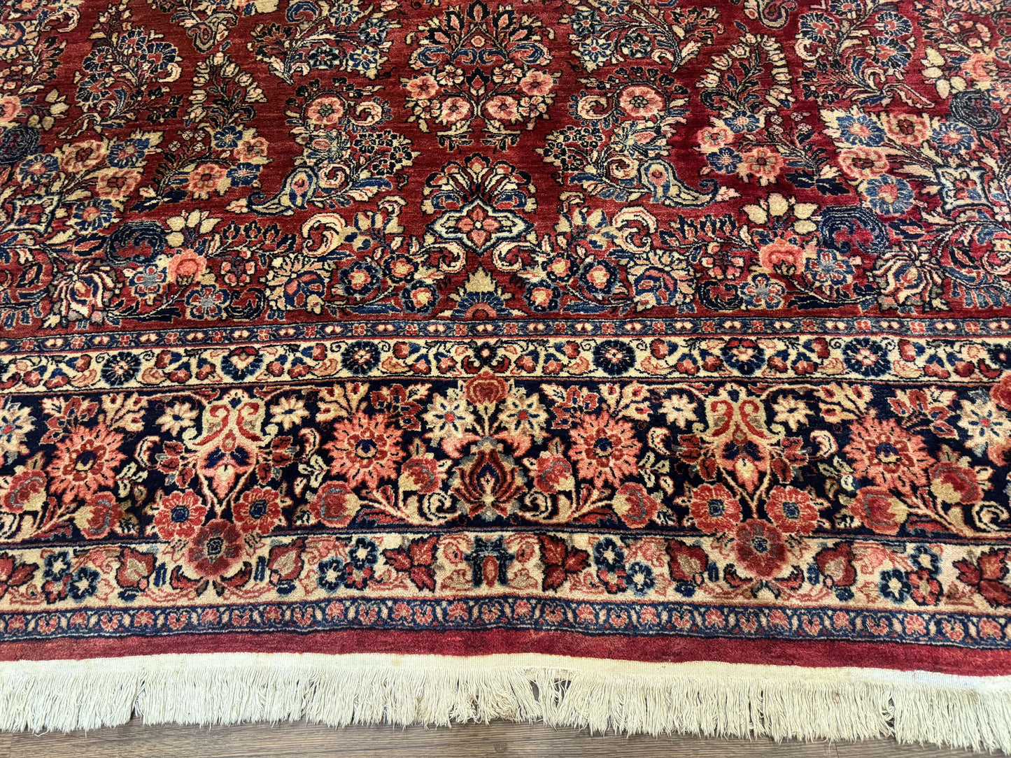 Large Persian Sarouk Rug 10x17, Palace Size Antique Persian Carpet, Red, Floral Allover, Traditional Persian Rug, Oversize Handmade Wool Rug - Nuvé