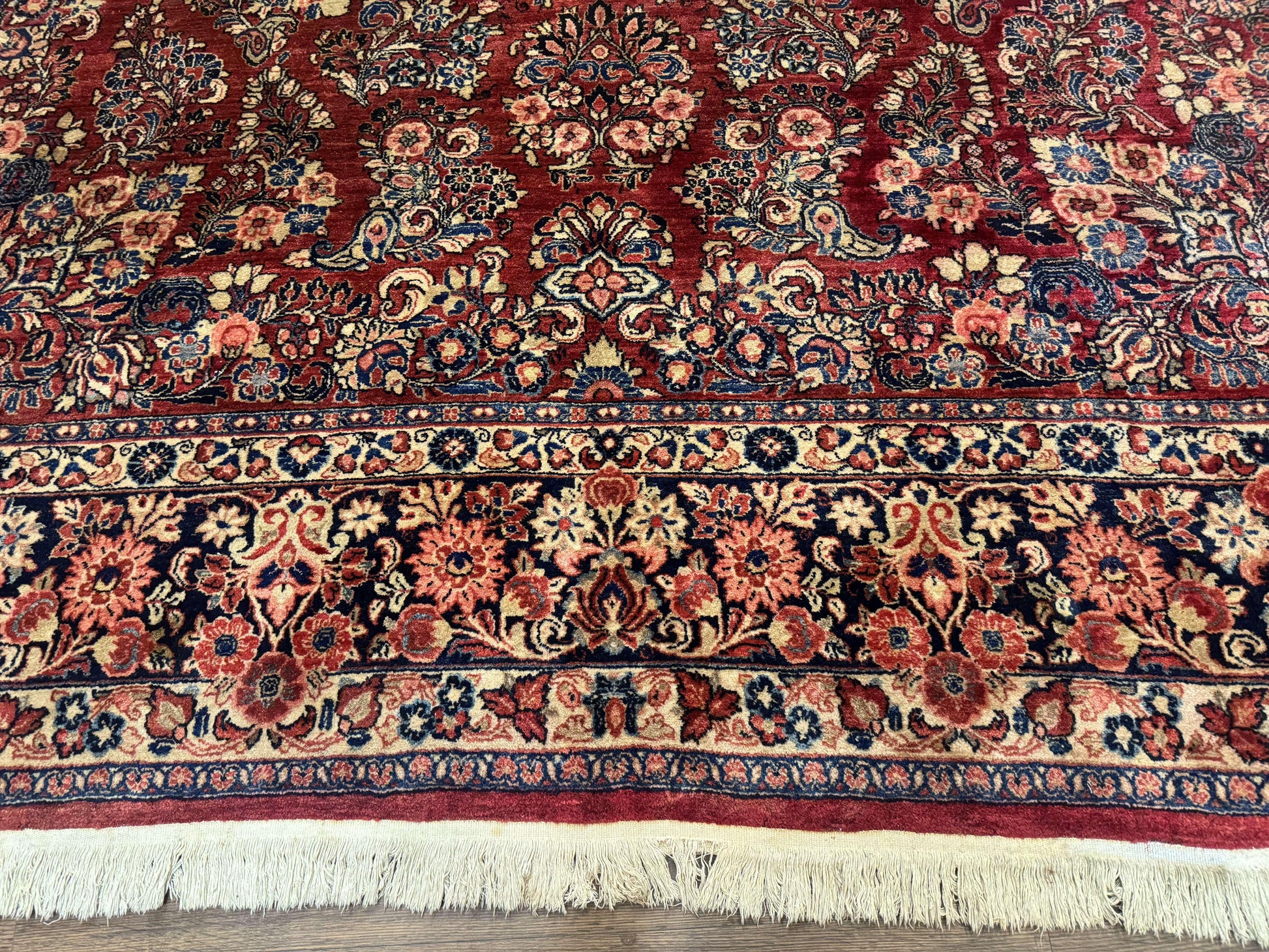 Large Persian Sarouk Rug 10x17, Palace Size Antique Persian Carpet, Red, Floral Allover, Traditional Persian Rug, Oversize Handmade Wool Rug - Nuvé