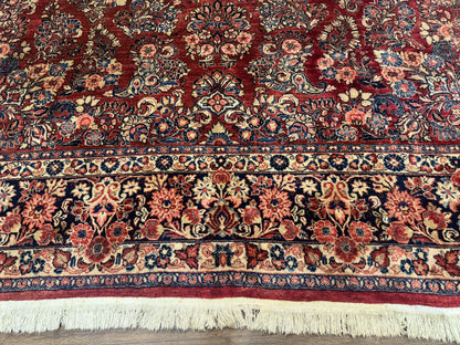 Large Persian Sarouk Rug 10x17, Palace Size Antique Persian Carpet, Red, Floral Allover, Traditional Persian Rug, Oversize Handmade Wool Rug - Nuvé