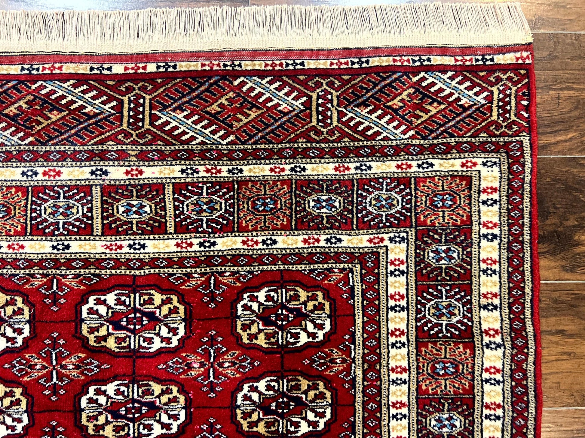 Pakistani Bokhara Rug 4x6, Red Turkoman Carpet, Finely Hand Knotted, Wool Vintage Rug - Nuvé