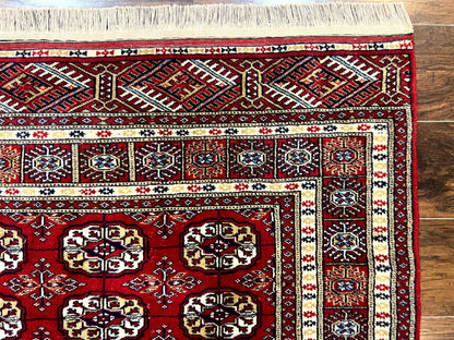 Pakistani Bokhara Rug 4x6, Red Turkoman Carpet, Finely Hand Knotted, Wool Vintage Rug - Nuvé