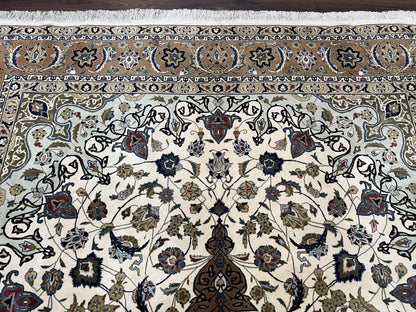 Wonderful Persian Tabriz Rug 7x10, Floral Medallion, Very Fine Oriental Carpet, Ivory - Nuvé