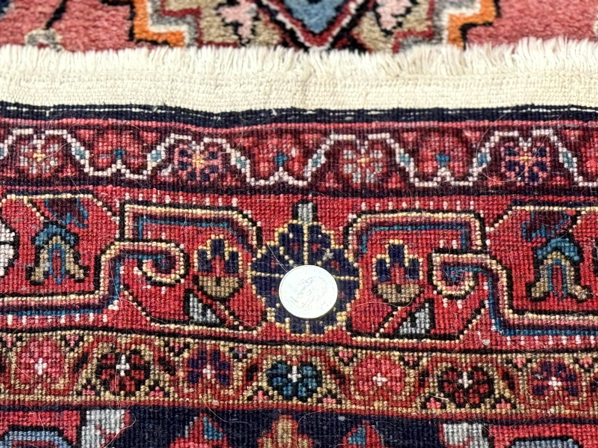 Persian Rug 3x5, Jozan Sarouk Rug, Navy Blue and Coral, Medallion Rug, Semi Antique - Nuvé