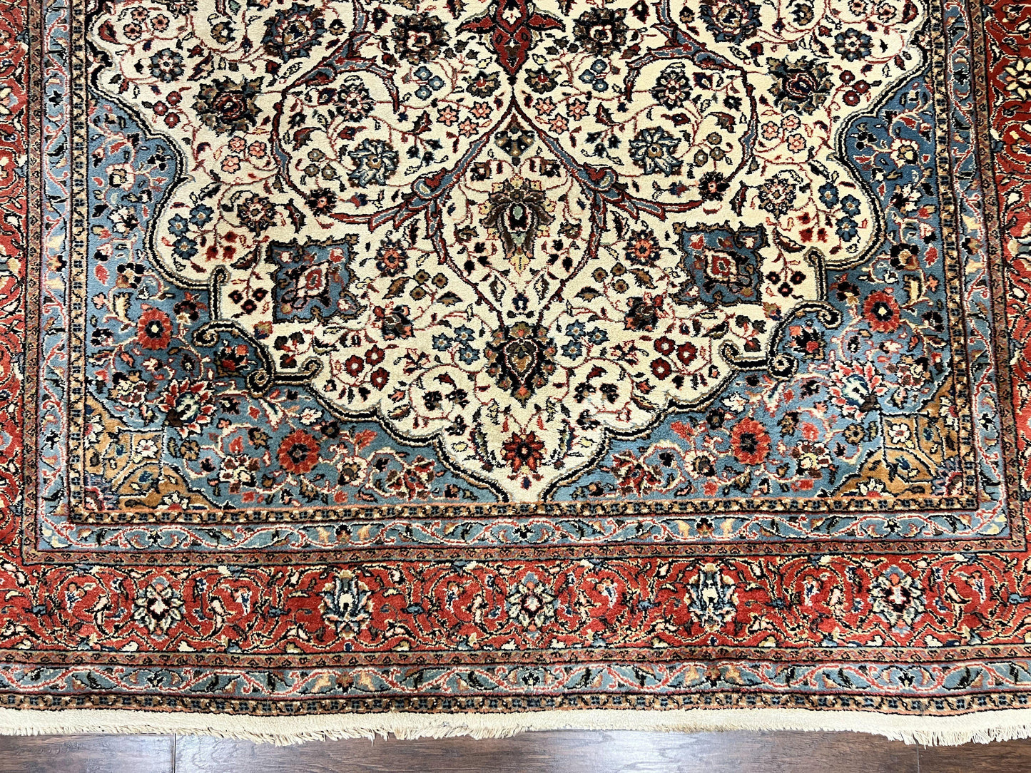 Persian Sarouk Rug 8x12, Wool Hand Knotted Antique Carpet, Floral Medallion, Cream Red, Traditional Oriental Rug - Nuvé
