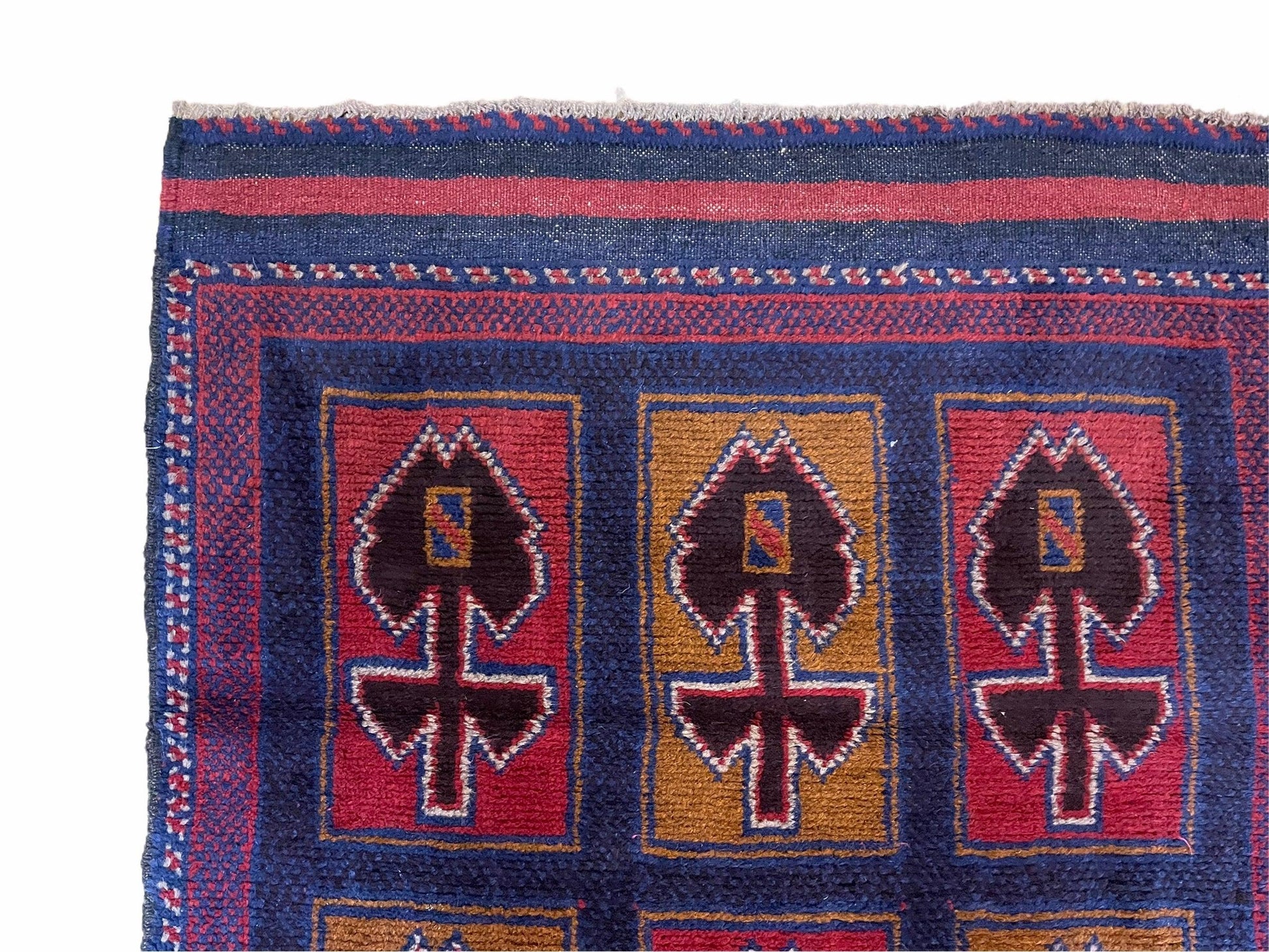 2' 9" X 4' 5" Vintage Handmade Tribal Wool Rug Balouchi Afghan Rug Blue Red 3x5 - Nuvé