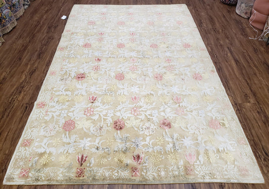 Modern Tibetan Rug 6x9, Wool and Silk Tibetan Rug, Handmade Tibetan Rug, Silk Flowers, Contemporary Rug, Soft Rug, Tibetan Area Rug, Tan - Nuvé