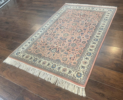 Pak Persian Rug 4x6, Pink and Cream, Very Fine 225 KPSI, Handmade Wool Oriental Carpet - Nuvé