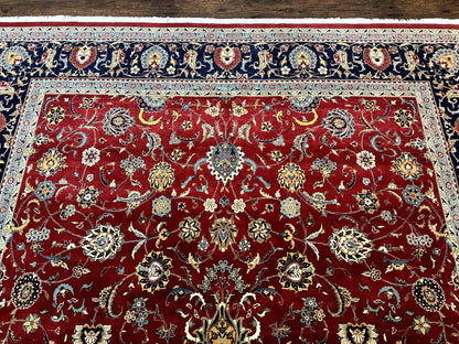 Pak Persian Rug 9x12, Red and Navy Blue, Floral Allover, Hand Knotted Vintage Wool Carpet, Fine 260 KPSI - Nuvé