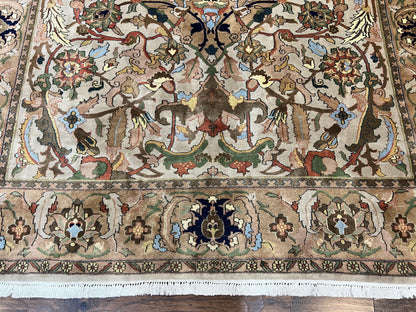 Indian Agra Rug 8x10, Wool Vintage Handmade Carpet, Gray Brown - Nuvé