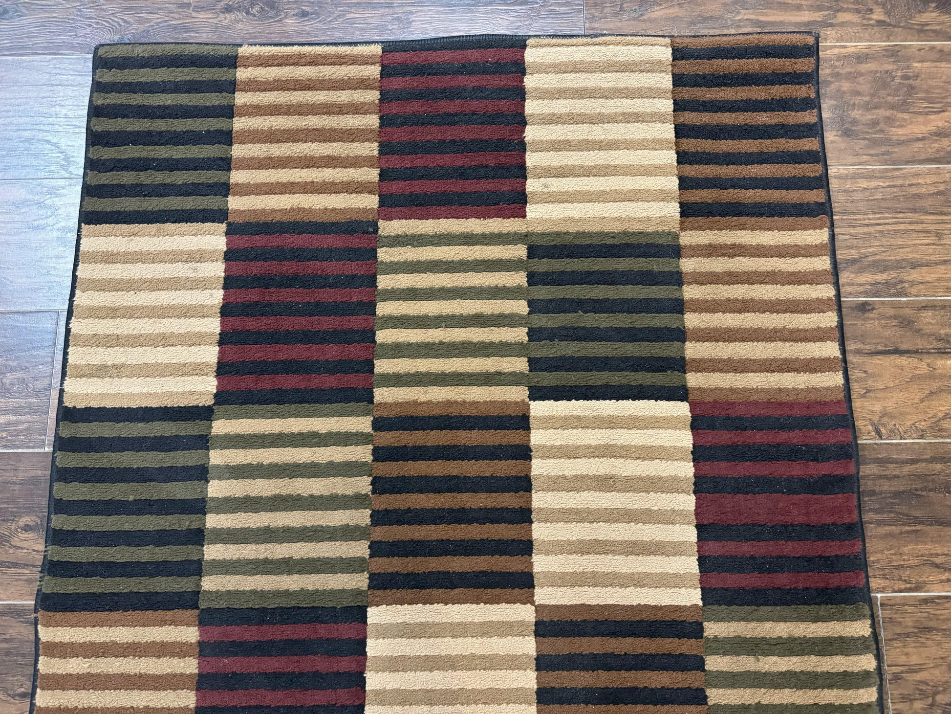 Vintage Power Loomed Rug 3.6 x 5, Brown Beige Black Tan, Box Design - Nuvé